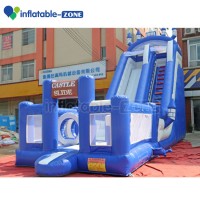 Inflatable bouncer castle slide, Giant and high blue color Inflatable slide with obstacle