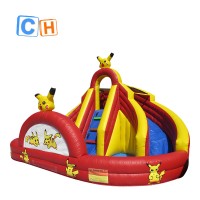 High quality backyard  cartoon inflatable water slide with swimming pool  Inflatable colorful wet slide with pool for sale